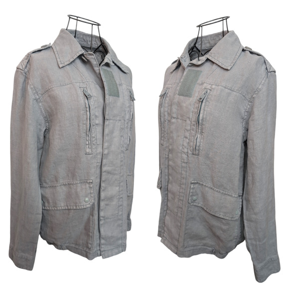 Zadig & Voltaire Kid Linen Glacier Blue Skull Embroidered Utility Jacket XS - Picture 4 of 12